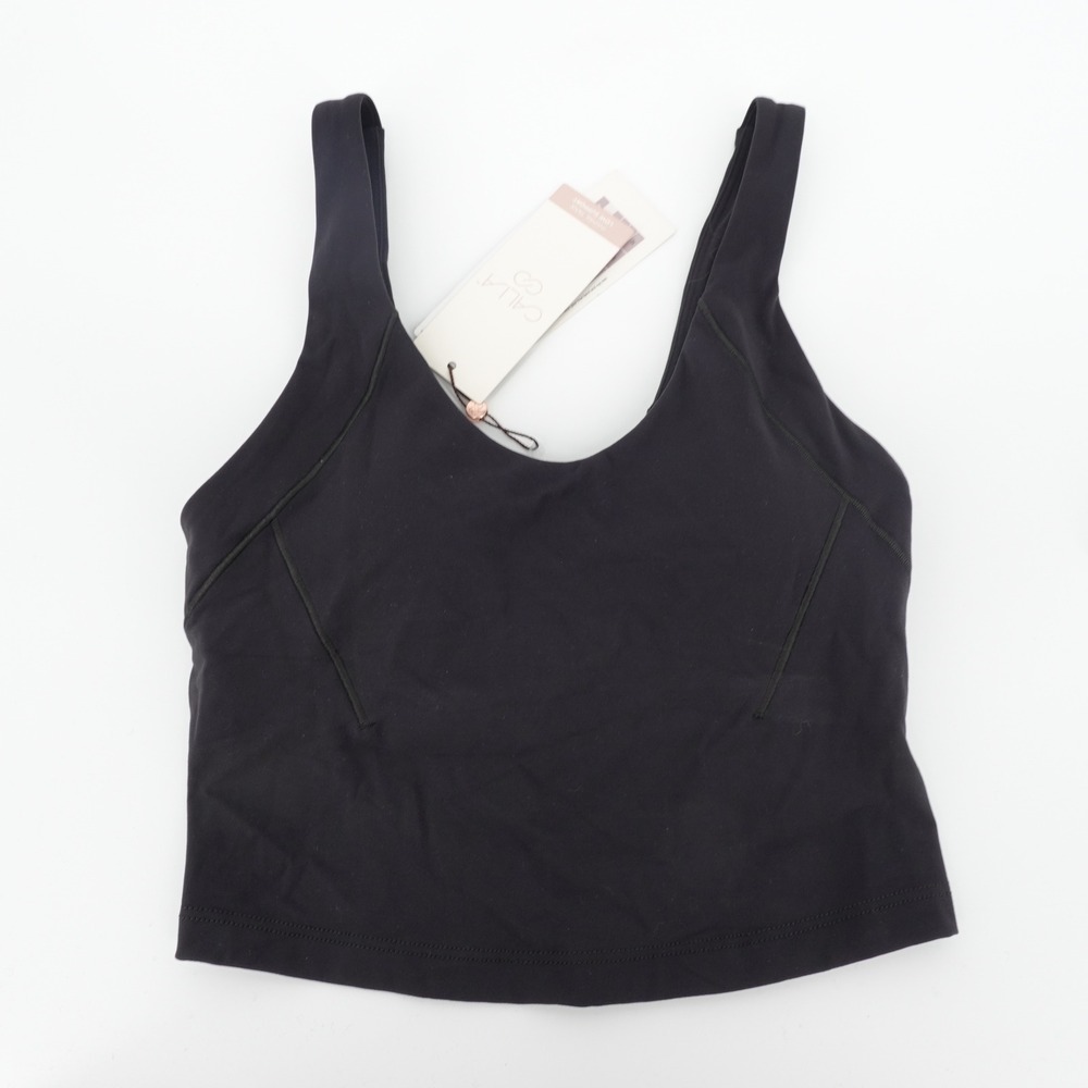 CALIA Inspire Scoop Neck Tank Pure Black XS WAX14705 Built-in Bra UPF 50+